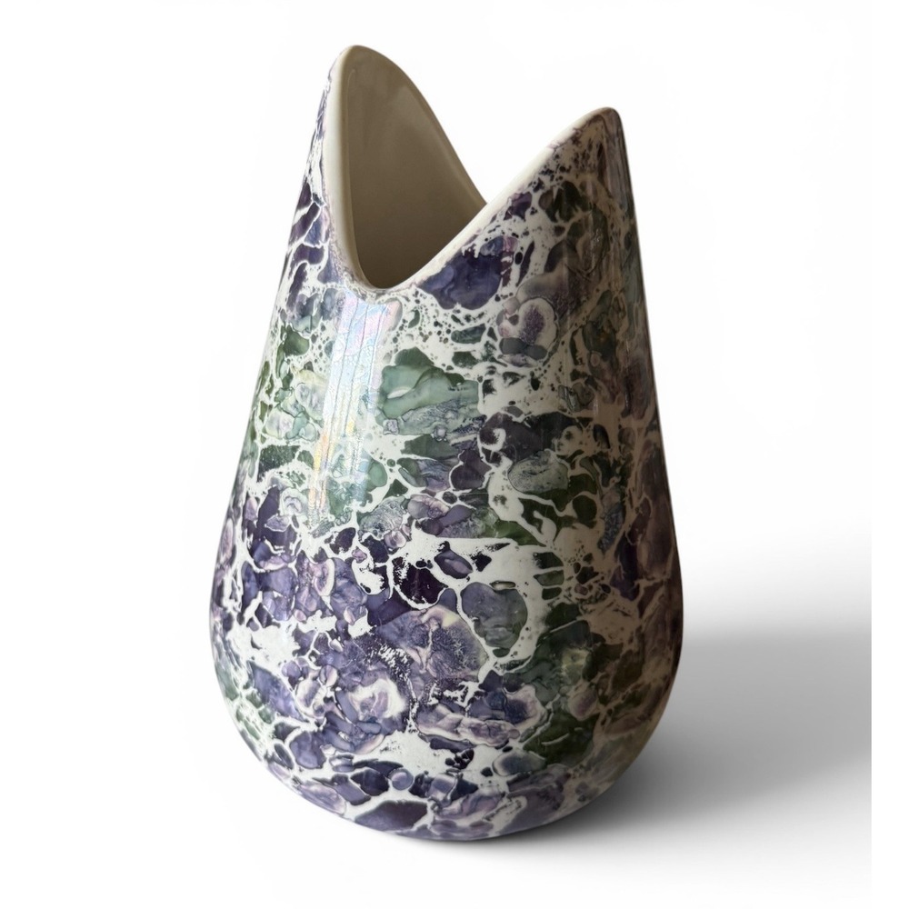 McCoy Cascade Vase Purple Marbled Iridescent Pearl Glaze 9" VTG 1960s MCM